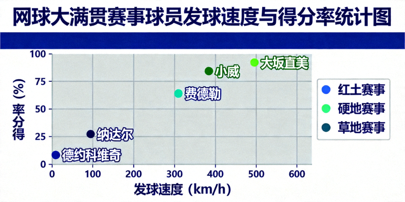 网球大满贯赛事球员发球速度与得分率统计图